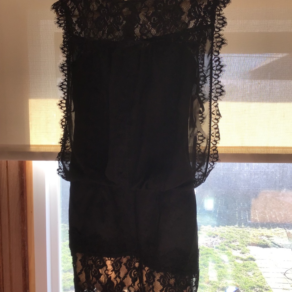 Jessica Mc Clintock black and nude mini dress